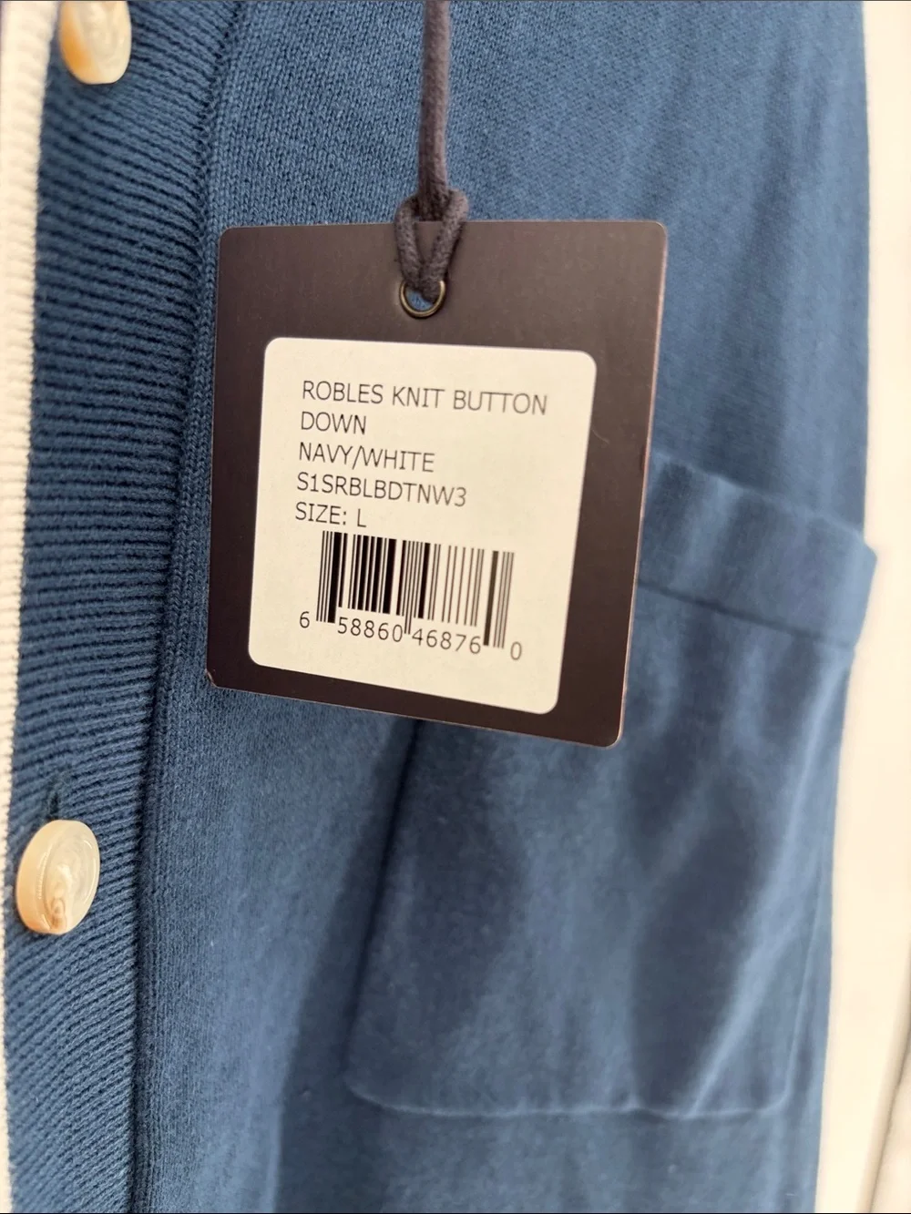NWT The Normal Brand Robles Knit Button-Down Short-Sleeve White Piping/Trim L
